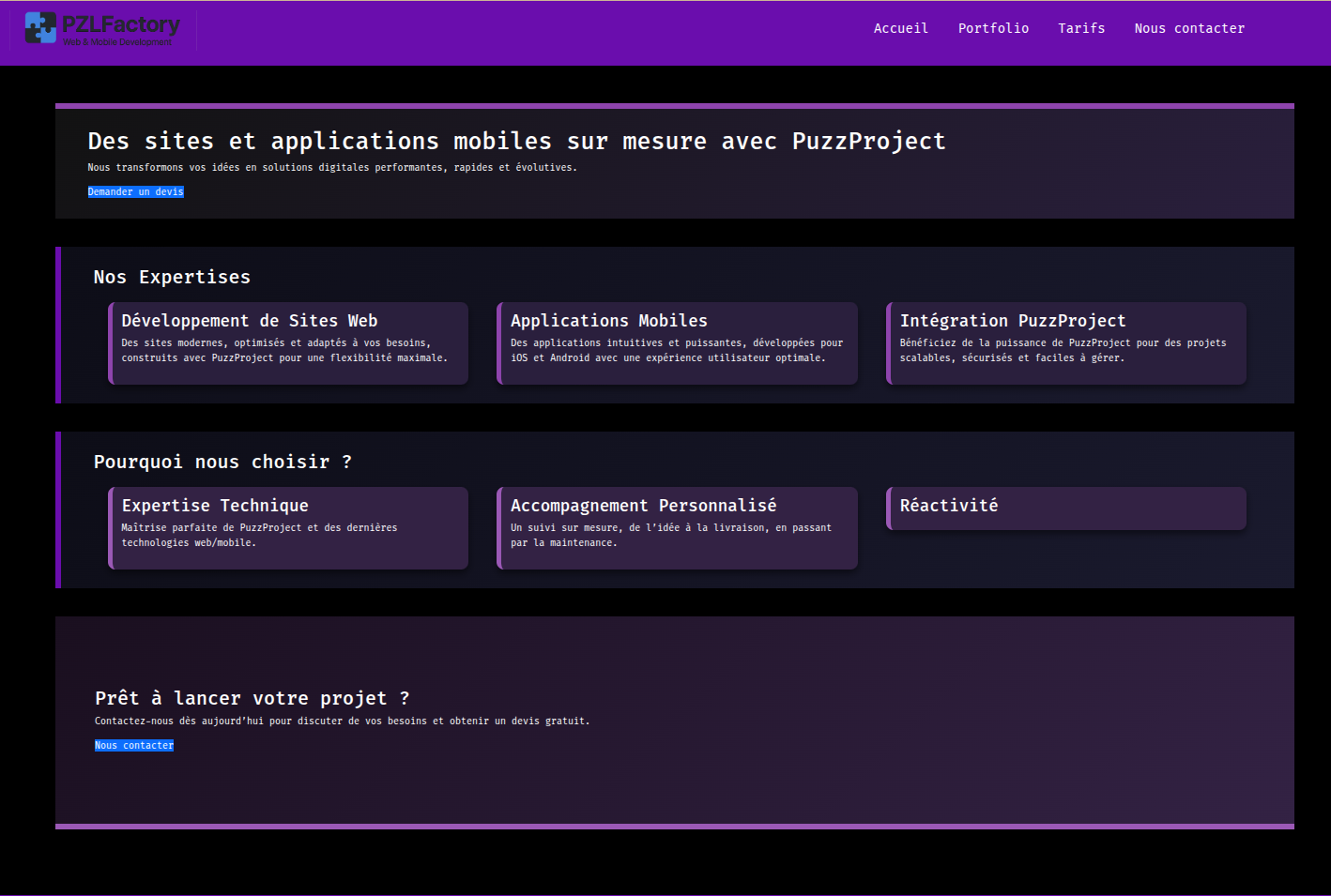 Aperçu du template de site pour PortFolio