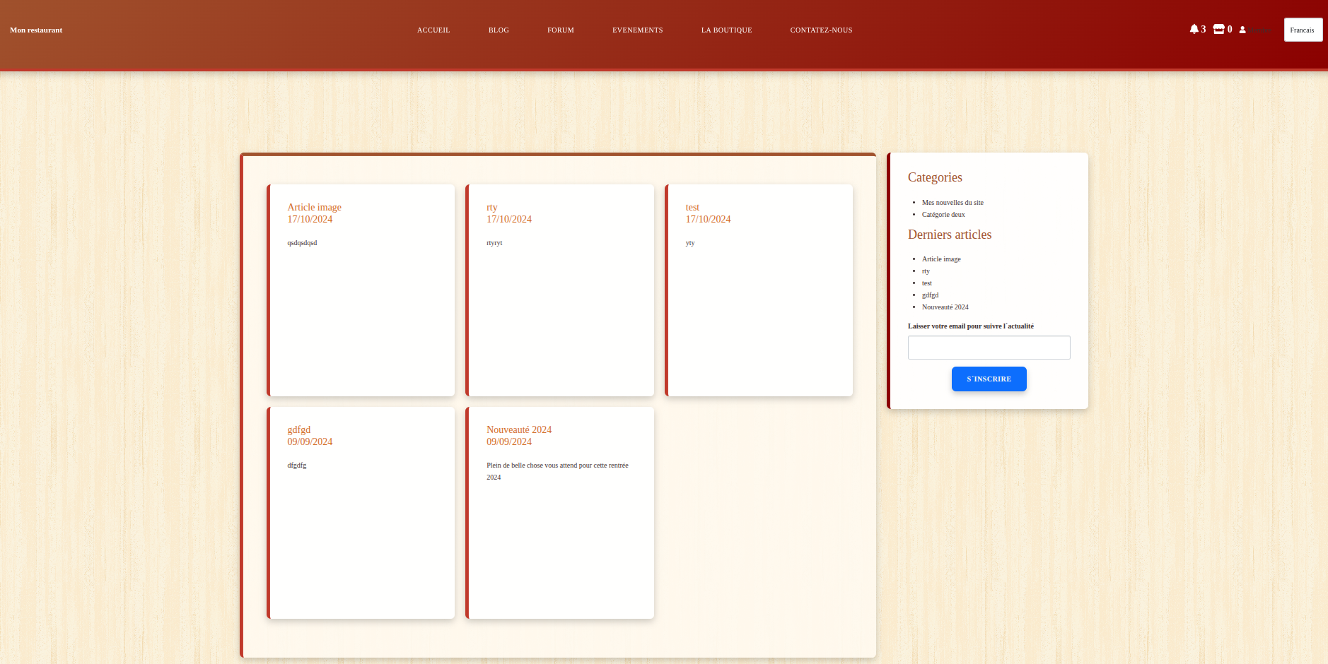 Aperçu du template de site pour Restaurant